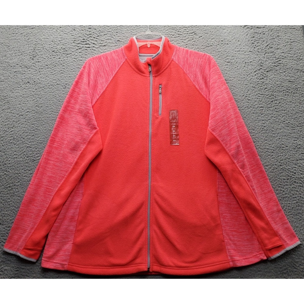 Tek Gear Fleece Activewear Jacket Womens 3X Pink Long Sleeve Mock Neck Full Zip
